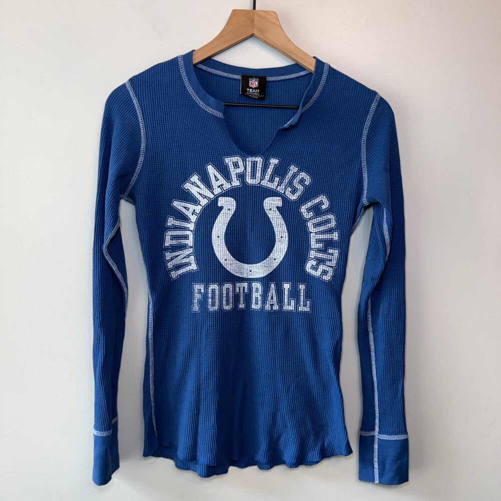 NFL Team Apparel Women's Indianapolis Colts Henley Shirt Blue Size X-Small